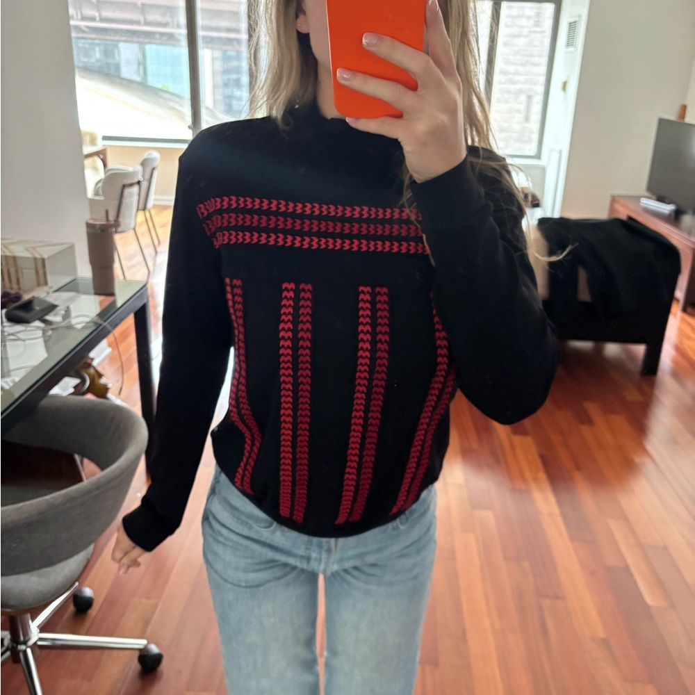 Vivienne Tam Black and Red Cowl Neck Sweater